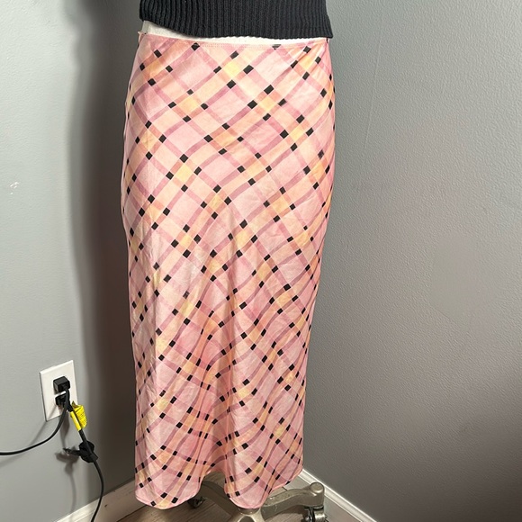 Topshop check midi bias slip skirt in pink size 2 - Picture 5 of 16